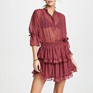 NEW Misa Los Angeles Inge Ruffle Mini Dress Long Sleeve Cardinal Tile Size XS